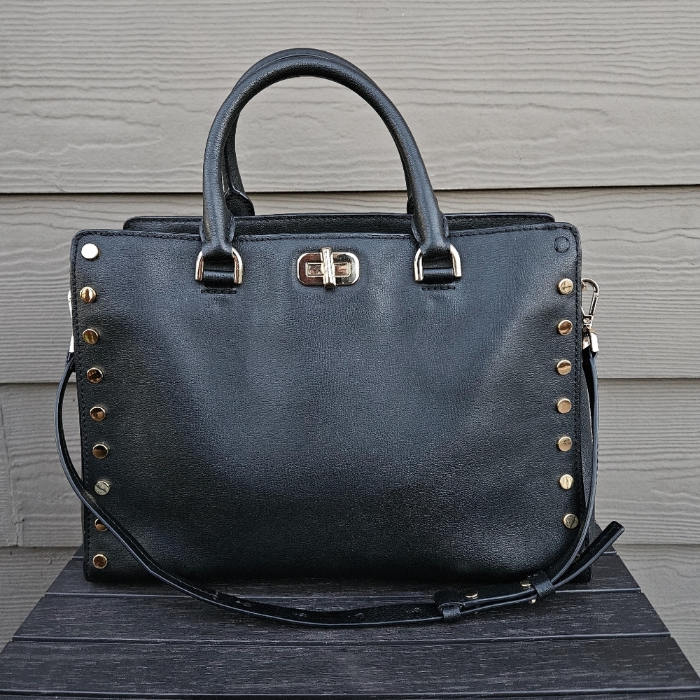 Michael Kors Sylvie Studded Purse Messenger Bag Crossbody Black Leather Tote
